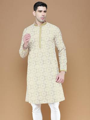 Stylish traditional  chikankari cotton kurta for men by sanwara-3028 2