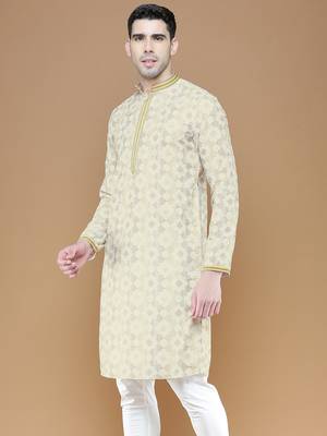 Stylish traditional  chikankari cotton kurta for men by sanwara-3028 3