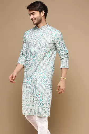 Sanwara men's trendy motifs printed cotton stylish kurta-3115