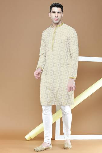 Stylish traditional chikankari cotton kurta set for men by sanwara-3028