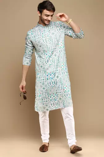 Sanwara men's trendy motifs printed cotton stylish kurta-3115