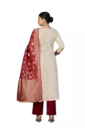 Women's beige hand work cotton dress material