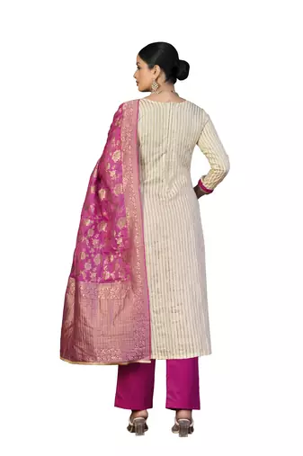 Women's beige hand work cotton dress material