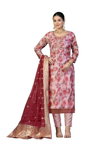Women's beige unstitched hand work cotton dress material 