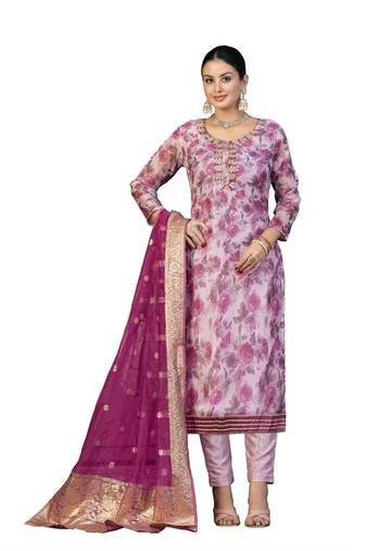 Women's multi unstitched hand work organza dress material 