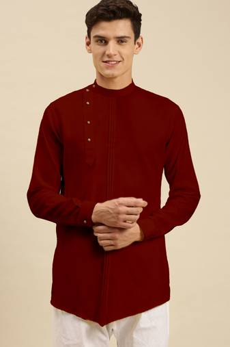 Sanwara men's cotton  stylish side cut anrakha pattern kurta -2847