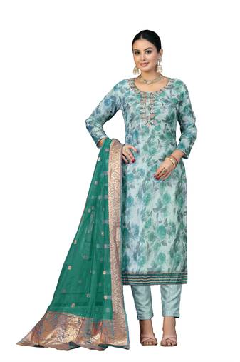 Women's multi unstitched hand work organza dress material 