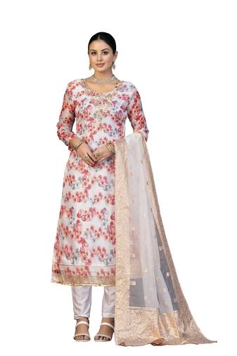 Women's multi unstitched hand work organza dress material 