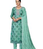 Women's sea green hand work organza dress material