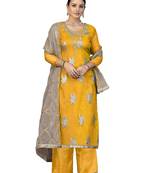 Women's orange unstitched hand work organza dress material