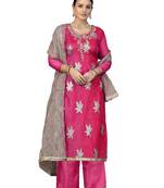 Women's pink hand work organza dress material