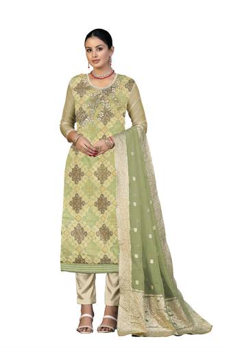 Women's multi unstitched hand work organza dress material 