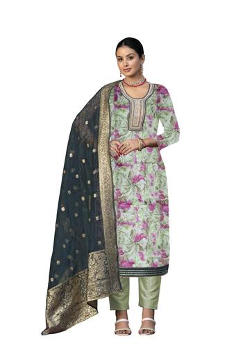 Women's multi unstitched hand work organza dress material 