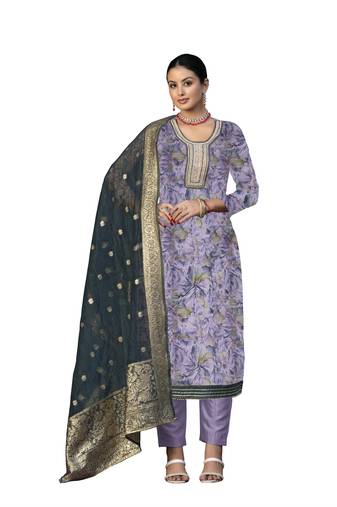 Women's multi unstitched hand work organza dress material 