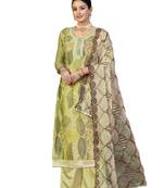 Women's green sequence work organza dress material