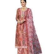 Women's peach unstitched sequence work organza dress material