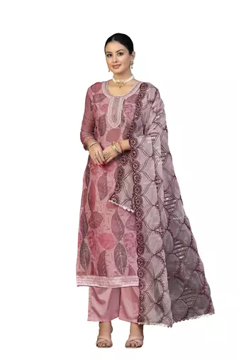 Women's pink unstitched sequence work organza dress material 