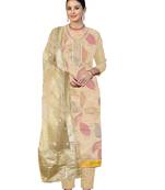 Women's beige unstitched sequence work organza dress material