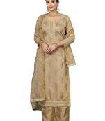 Women's beige unstitched hand work modal cotton dress material 