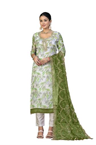 Women's multi unstitched hand work organza dress material 