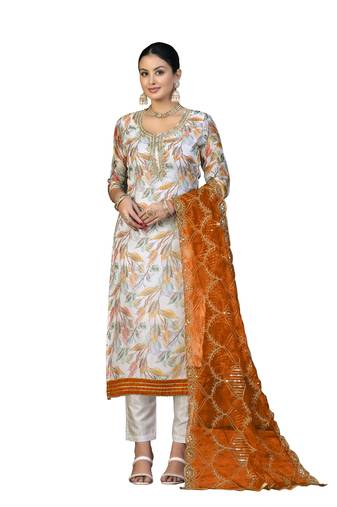 Women's multi unstitched hand work organza dress material 