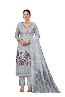 Women's grey hand work modal cotton dress material 1