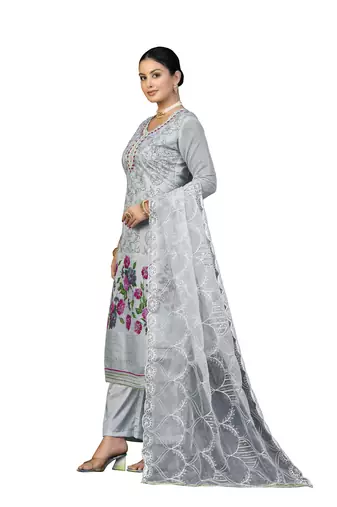 Women's grey hand work modal cotton dress material
