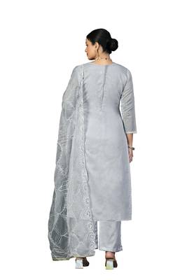 Women's grey hand work modal cotton dress material 3