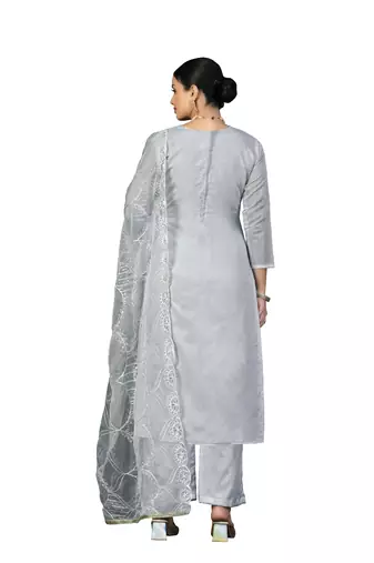 Women's grey hand work modal cotton dress material