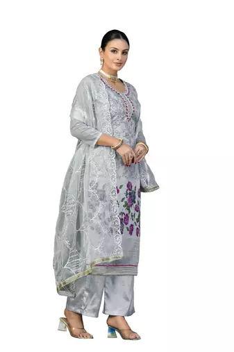 Women's grey hand work modal cotton dress material