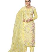 Women's yellow unstitched thread work organza dress material 