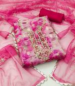 Women's multi unstitched hand work organza banarasi jacquard dress material