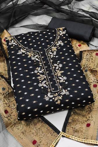 Women's black unstitched hand work modal cotton jacquard dress material 