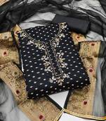 Women's black unstitched hand work modal cotton jacquard dress material