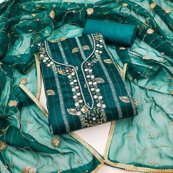 Women's rama green hand work modal cotton jacquard dress material 1