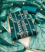 Women's rama green unstitched hand work modal cotton jacquard dress material