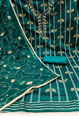 Women's rama green hand work modal cotton jacquard dress material 2