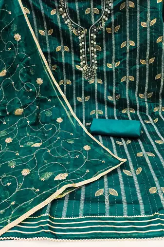 Women's rama green hand work modal cotton jacquard dress material