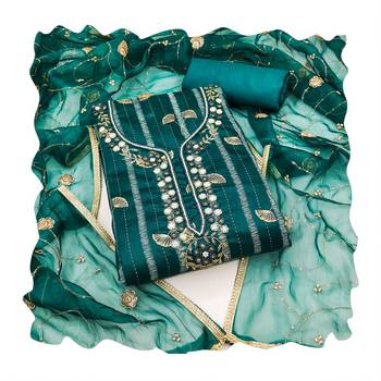Women's rama green hand work modal cotton jacquard dress material 3