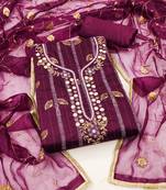 Women's purple unstitched hand work modal cotton jacquard dress material