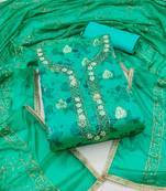 Women's sea green unstitched hand work modal cotton jacquard dress material