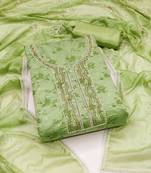 Women's pista green unstitched hand work cotton jacquard dress material