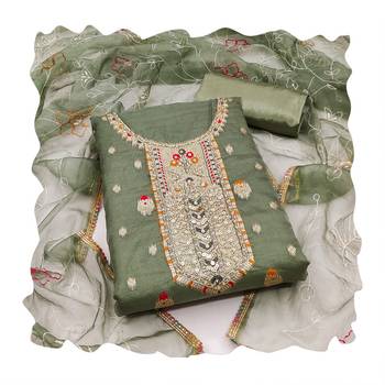Women's sea green banarasi jari weaving work organza jacquard dress material 3