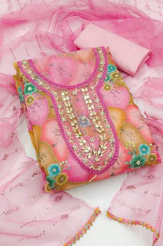 Women's multi unstitched heavy sequence organza dress material 
