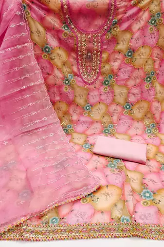 Women's multi heavy sequence organza dress material