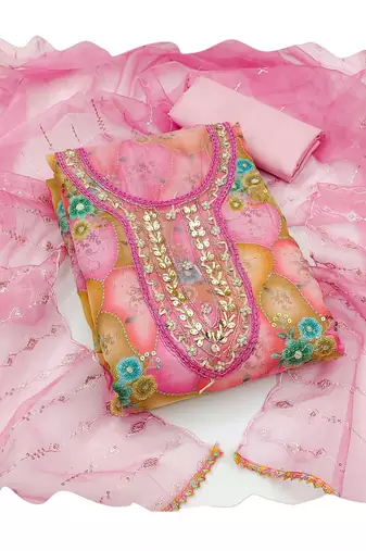 Women's multi heavy sequence organza dress material
