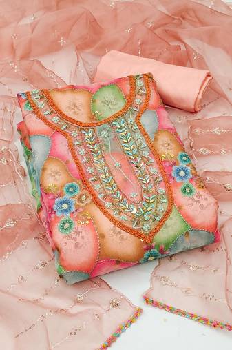 Women's multi unstitched heavy sequence organza dress material 