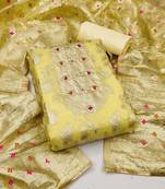 Women's yellow banarasi jari weaving work banarasi jacquard dress material