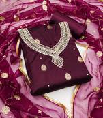 Women's magenta unstitched banarasi jari weaving work organza jacquard dress material