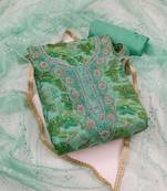 Women's green unstitched thread work organza dress material 